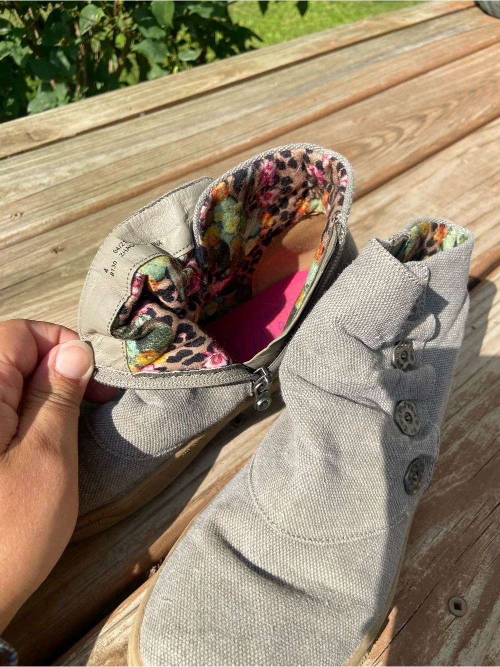 Blowfish Light Gray Canvas Button Ankle Boots for Kids
